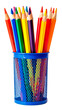 © Irina Sharnina - Colored pencils in a pencil case on transparent background. School stationery supplies