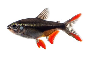 Black Neon Tetra Fish in Aquarium: Freshwater Cardinal Barb with Isolated Background -