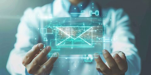 Patient Portal: Doctor Holding Virtual Letter with Online Information and Interface for Digital