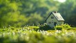 © AkuAku - A charming eco friendly house nestled in a lush green environment set against a picturesque meadow backdrop with ample space for customization Featuring a selective focus to capture its ser