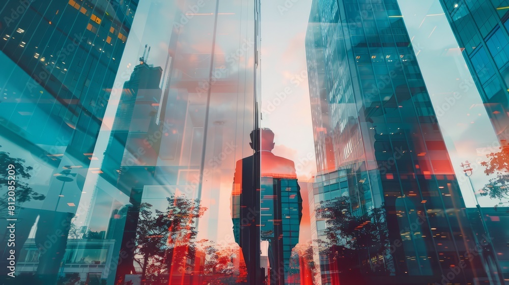 business successful people double exposure with highrise modern city ...