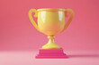 3D Trophy cup and geometric shapes on pink background.
