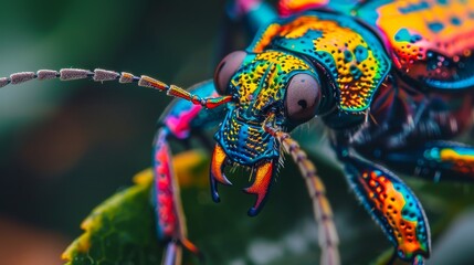 Wall Mural - Neon Insects Close-Up: A photo showcasing a neon insect up close