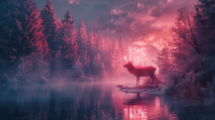 Wall Mural - Neon Wildlife Landscapes Night Glow: A photo showcasing the mesmerizing glow of neon lights