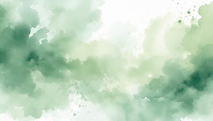 Wall Mural - Artistic pine green, sage and white watercolor background with abstract cloudy sky concept. Grunge abstract paint splash artwork illustration. Beautiful abstract misty fog cloudscape wallpaper.