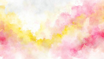 Wall Mural - Artistic pink, yellow and white watercolor background with abstract cloudy sky concept. Grunge abstract paint splash artwork illustration. Beautiful abstract misty fog cloudscape wallpaper.