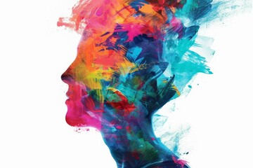 Canvas Print - Imaginative Colorful man head. Creative mind. Fictional person. Generate Ai