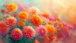 On the watercolor backdrop, chrysanthemums bloom in a riot of color, embodying longevity and happiness, their majestic beauty filling the scene with an infectious sense of joyous vitality.