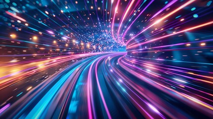 Wall Mural - Zooming through a neon lit digital tunnel