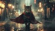 © hallowen - a cat in a cape walking down a city street