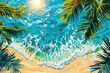 The sun's rays dance over the vibrant shores in this AI-generated beach illustration, with palms swaying gently in the breeze