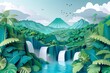 Immerse in the tropical retreat of Rio Celeste through this paper cutout style illustration, showcasing Costa Rica's beauty, AI Generated.
