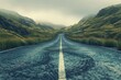 AI Generated image of a remote road through misty highlands, encapsulating the solitude and spirit of adventure.