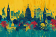 Dynamic vector illustration blending iconic world landmarks into a captivating cityscape bursting with color. AI Generated