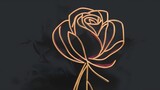 Fototapeta  - Arte minimalista: Rosa en tonos rojos, dibujada con trazos dorados y técnica 3D, reflejando elegancia y refinamiento en un lienzo oscuro. Estilo vanguardista: Rosa minimalista en rojo