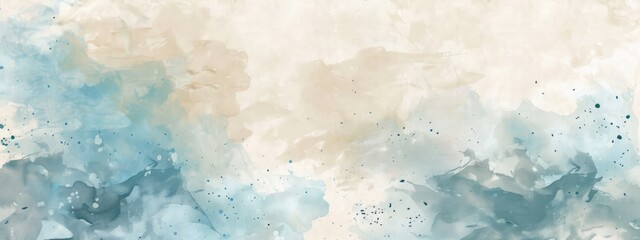Wall Mural - Background banner on blue and beige watercolor drawing background