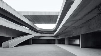 Poster - Car park concrete futuristic architecture, empty cement floor