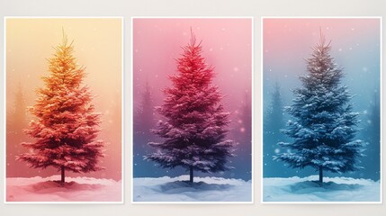 Wall Mural - The Merry Christmas concept posters set is a modern design with a gradient holographic background and a Christmas tree in vibrant colors. This pop art design design is suitable for social media,