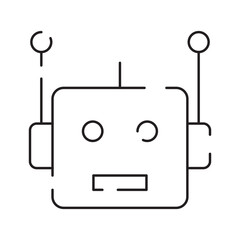 Wall Mural - Robot icon. Chatbot icon. Cute smiling bot. Outline robot sign. Vector flat line cartoon illustration. Voice support service bot. Virtual online support