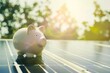 Piggy Bank on Solar Panels with Sun Flare