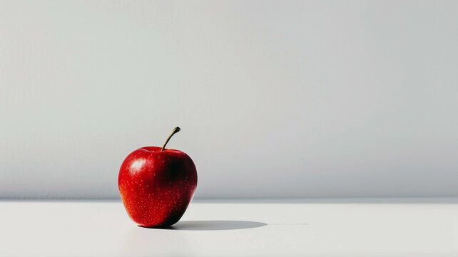 single red apple placed on a pristine white