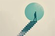 Man ascending staircase towards a circular portal, symbolizing progress or a journey. Created with Generative AI