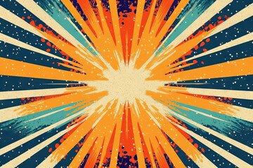 Wall Mural - Sun burst in retro style with grungy dots. Vintage sun rays background..