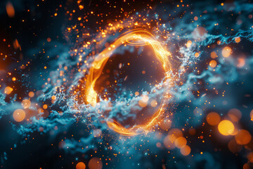 Poster - Artistic interpretation of quantum teleportation, with particles dissolving and reassembling,