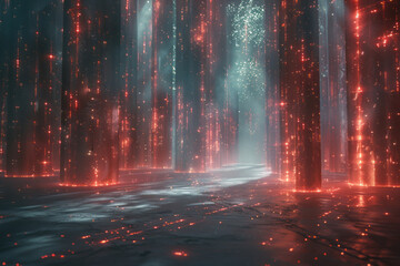 Poster - Concept art of virtual particles, showing brief appearances and interactions in empty space,