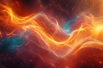 Poster - Abstract representation of gravitational redshift, with light waves stretching near a neutron star,