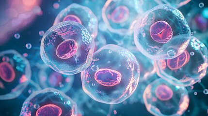 Poster - 3d rendering of Human cell or Embryonic stem cell microscope background.