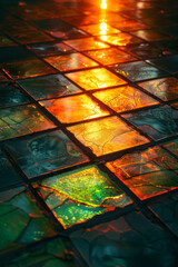Poster - Artistic depiction of a solar panel absorbing sunlight and converting it into electrical energy,