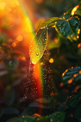 Aufkleber - Artistic scene of a rainbow formation due to refraction and reflection of sunlight in raindrops,