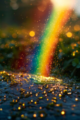 Poster - Artistic scene of a rainbow formation due to refraction and reflection of sunlight in raindrops,