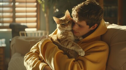 Canvas Print - A Man Embracing His Cat