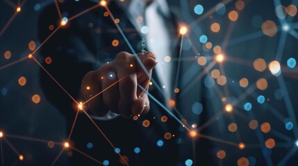 Aufkleber - Businessman touching multimedia network with his finger 3D rendering