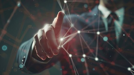Aufkleber - Businessman touching multimedia network with his finger 3D rendering