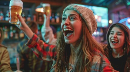 Poster - Cheerful Friends Toasting at Bar