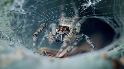 Intricate Threads: Macro Shot of a Spider Weaving Its Web
