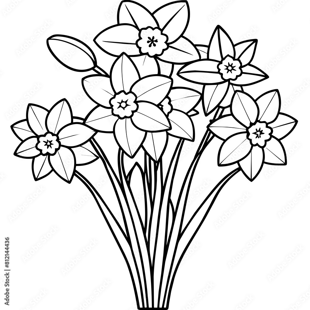 Daffodil flower outline coloring book page line art drawing vector ...
