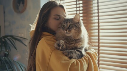 Canvas Print - A Woman Cuddling Her Cat