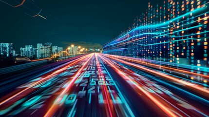 Leinwandbilder - Digital data flow on road with motion blur to create vision of fast speed transfer . Concept of future digital transformation , disruptive innovation and agile business methodology .