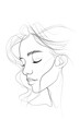 Simple yet elegant line drawing of a woman's profile capturing her carefree happiness