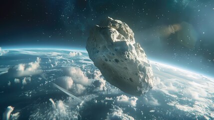 Wall Mural - an imposing asteroid is approaching earth depicted in a striking 3d rendering standing out as a soli