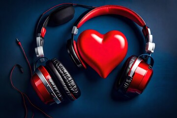 Heart with headphones on dark blue background.