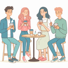 Poster - vector of group of men and women drinking coffee in flat design style