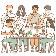Wall Mural - vector of group of men and women eating in flat design style
