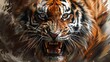 closeup portrait of a ferocious snarling tiger with intense eyes digital painting