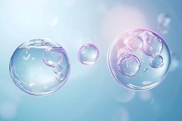 Canvas Print - cosmetic moisturizer water molecule, Cosmetic Essence, Liquid bubble, Molecule inside Liquid Bubble on water background, 3d rendering