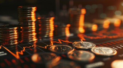 Poster - Stock funding or money saving graph with coins. Background for business ideas and design. Chart for financial investment concept